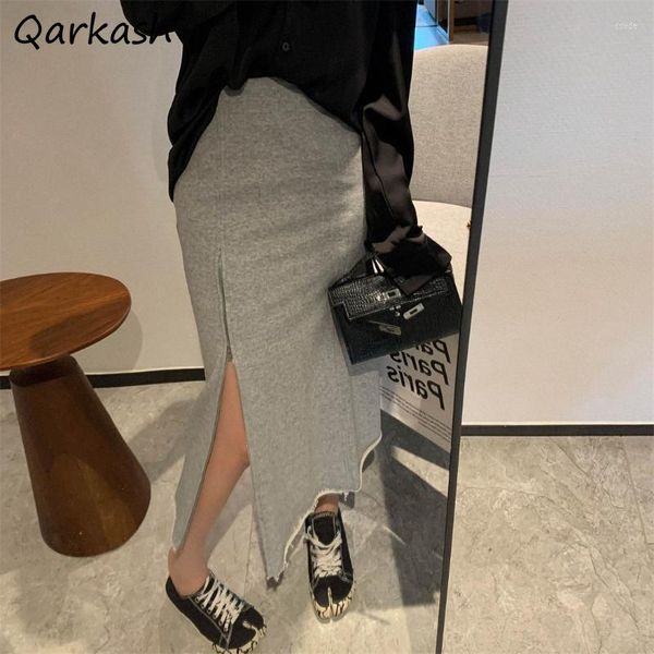 Röcke Side-slit Midi Frauen Dünne Beiläufige Unregelmäßige Zip-up Mode Faul Sommer Ulzzang Hohe Taille Einfache Zarte Sexy mujer Elegant