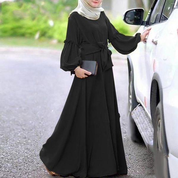 Roupas étnicas mulheres muçulmanas vestidos de cor sólida para verão casual vestido de duas peças formal longo tradicional meninas