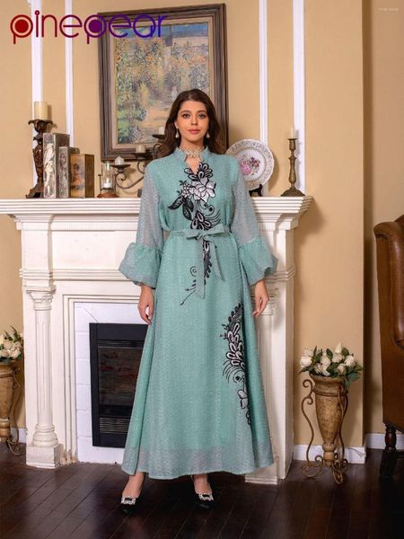 Roupas étnicas PinePear Ramadan Muçulmano Kaftan Abaya Mulheres Dubai Elegante Lantejoulas Vestidos de Noite Vestido Maxi Africano Boubou Robe Djellaba Femme