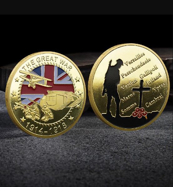 Artes e Ofícios Moeda comemorativa de comércio exterior Moeda comemorativa do Armistício da Primeira Guerra Britânica Medalha comemorativa em tinta banhada a ouro