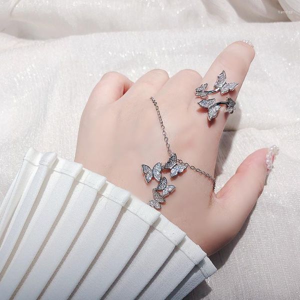 Cluster Rings Fashion Butterfly Ring Jewelry Original 925 Sterling Silver 5A Cubic Zirconia Party Wedding Band per le donne Finger