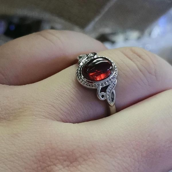 Cluster Ringe Natürlicher Granat Roter Edelstein Ehering Damenschmuck Einstellbare Legierung Geschenk Geburtsstein Aro de Luz Anillos Mujer