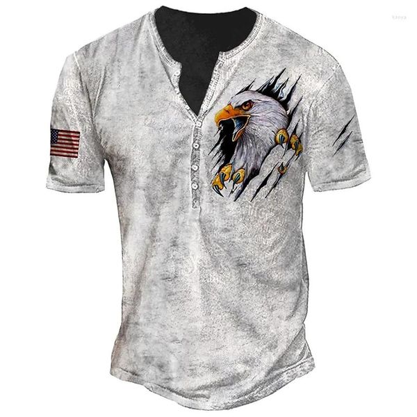 Männer Casual Hemden Vintage Amerikanische Taste V-ausschnitt T-shirt US Flagge Kurzarm Gothic Für Männer Übergroße Tops T Punk streetwear