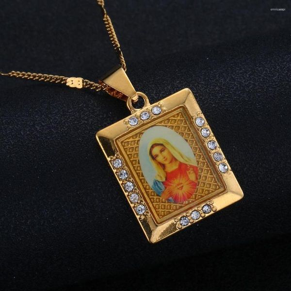 Collane con ciondolo Colore oro Gioielli cristiani cattolici Smalto Madre benedetta Cammeo Collana alla moda della Vergine Maria