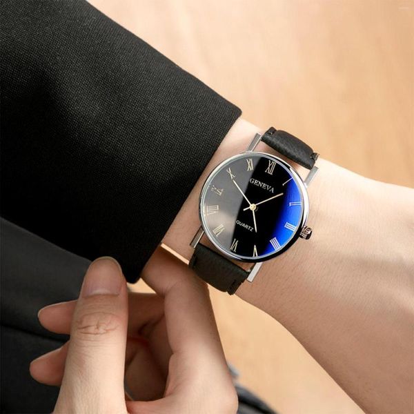Relógios de pulso de marca masculina Cinto Moda Blu-ray Romano Literal Negócios Simples Ponteiro Lazer Quartzo