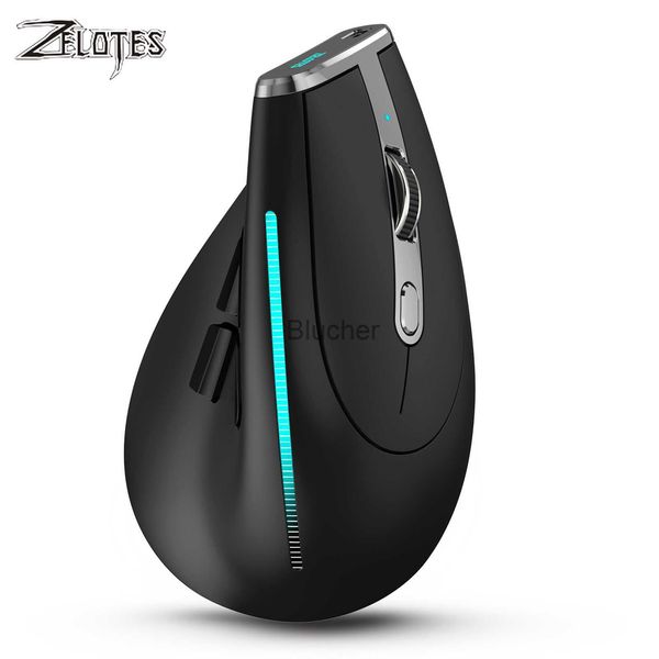 Ratos ZELOTES F36 Wireless Vertical 24G Bluetooth Mouse Full Color Light 8 teclas de programação 2400DPI Game Mouse 730mah bateria de lítio x0706