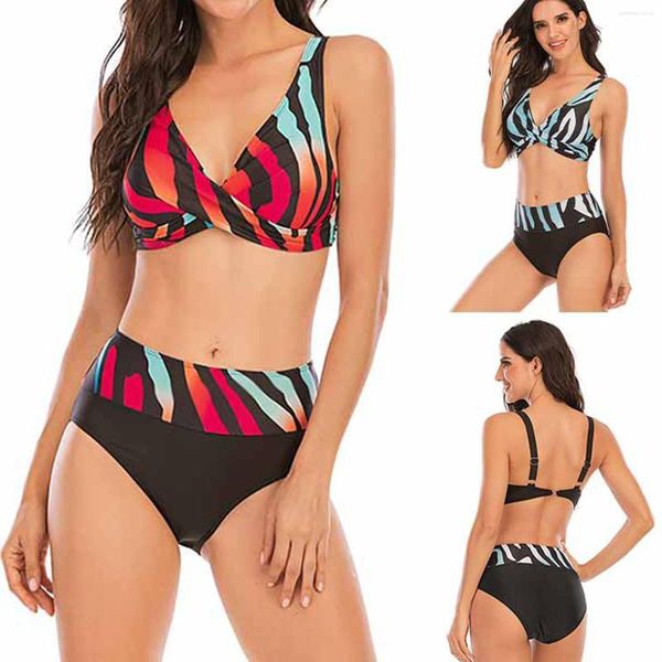 Costumi da bagno da donna Large 2023 Color Stripe Sexy Bikini Split Print Costume da bagno Costumi da bagno Tankinis Set