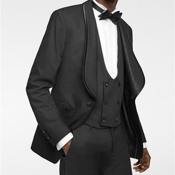 Abiti da uomo 3 pezzi Black Men Formal Wedding Tuxedo Scialle Risvolto Cappotto Gilet Pantaloni Moda maschile Costume Taglia personalizzata