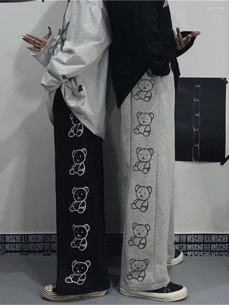 Pantalones de mujer lindo estilo coreano pierna ancha estampado de dibujos animados Harajuku pantalones mujeres Streetwear otoño moda pantalones de chándal niñas