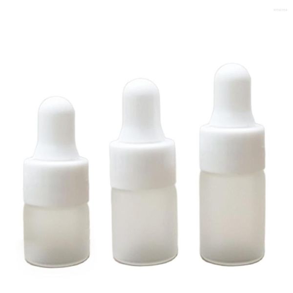 Bottiglie di stoccaggio 1ml 2ml 3ml Contagocce in vetro trasparente smerigliato Coperchio bianco con pipetta Bottiglia di olio essenziale Fiale per contenitori di imballaggio cosmetico