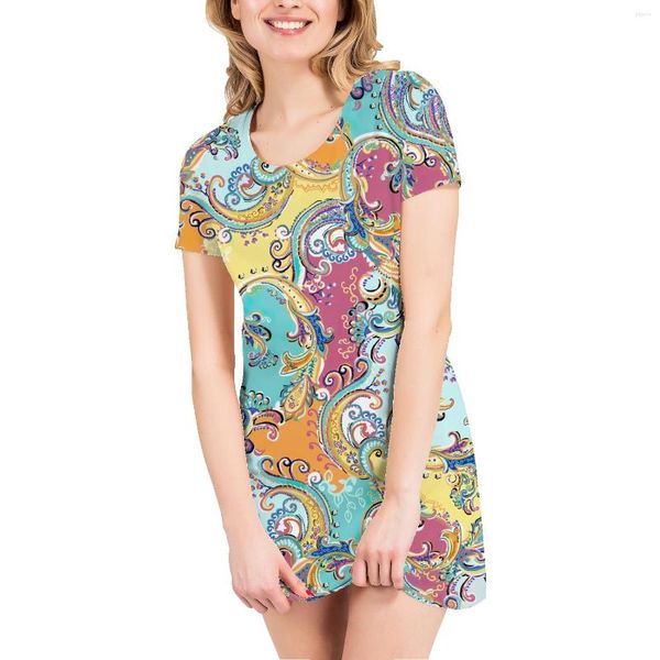 Vestidos Casuais Barroco Vineman Pelis Retro Feminino Vestido de Manga Curta Verão Boêmio Estilo Solto T-Shirt Tamanho Grande S-4XL