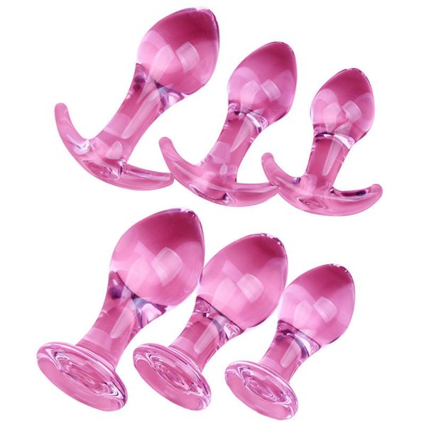 DildosDongs Plug anale in vetro Giocattoli del sesso per le donne Stimolatore rosa Buttplug in cristallo Uomini Massaggio prostatico Vagina Butt Balls 230706