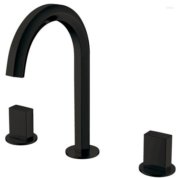 Rubinetti per lavabo da bagno Rubinetto in ottone nero Miscelatore per lavabo con acqua fredda a due maniglie e tre fori artistico di alta qualità