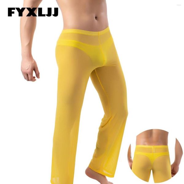 Erkekler Pantolon Fyxljj Sıradan Mesh Ev Aşaması Şeffaf Pijama Alt Erkekler Seksi Düşük Belden Bakın