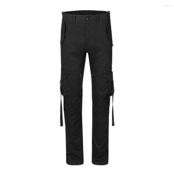 Pantaloni da uomo Y2K Cerniera laterale interna Telai Multi-tasche Baggy Cargo per uomo Streetwear Pantaloni casual dritti di colore nero allentati