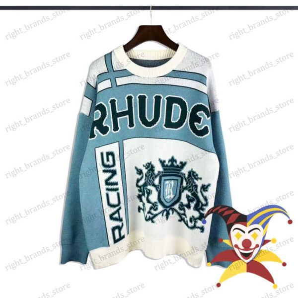 Erkek Sweaters 2023SS RHUDE JACQUARD SWEATER ERKEK KADIN EN İYİ KALİTE SADECE SÜRESİ T230707