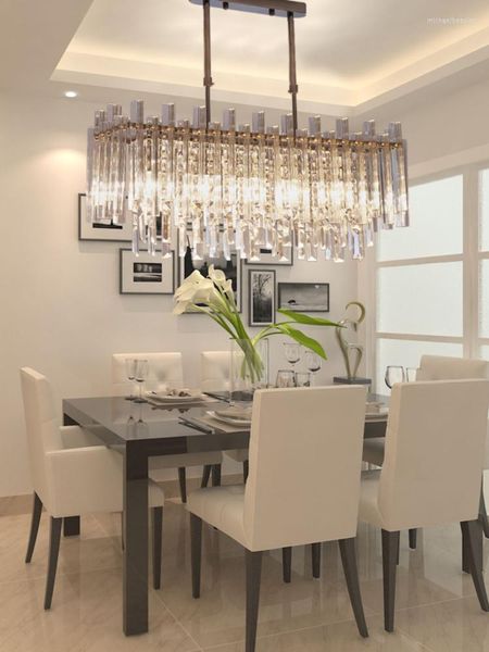 Kolye lambaları Yaratıcı Led Crystal Chandelier Yemek Odası Modern 2023 Dikdörtgen Asma Lamba Lüks Krom İç Mekan Aydınlatma Mutfak Çizelgisi