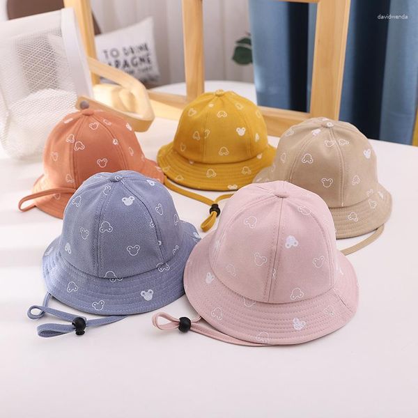 Berets Kinder Eimer Hüte Einstellbare Cartoon Print Kleinkind Baby Caps Strand Mädchen Sonnenblende Hut Casual Junge Becken Kappe Kinder hauben