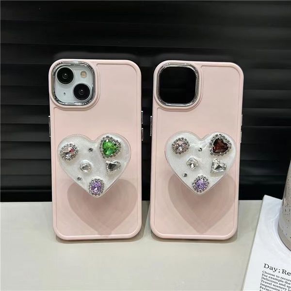 Designer de silicone tridimensional Love Gemstone Strass capa para telefone iPhone 14 13 12 Pro 11 14 Capa macia à prova de queda