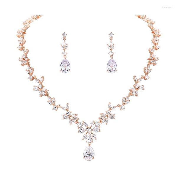 Серьги ожерелья устанавливают вайманджингдианский бренд цветочный стиль слез каб -кадровый цирконий и свадебные украшения