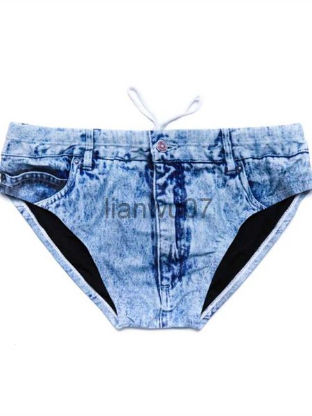 Costumi da bagno da uomo Mandylandy Fashion Stampa 3D Biancheria intima da uomo sexy in denim imitazione Pantaloncini da spiaggia Jeans da uomo slip Mutande J230707