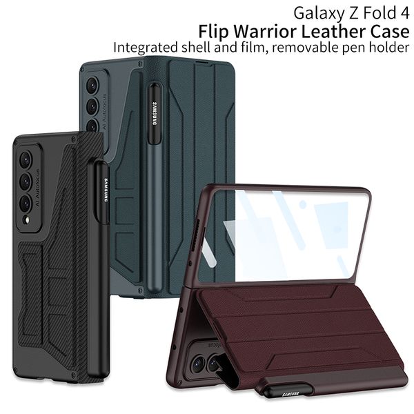 Porta-caneta destacável para Samsung Galaxy Z Fold 4 Estojo Flip Book Cartão Couro Capa Película Protetora