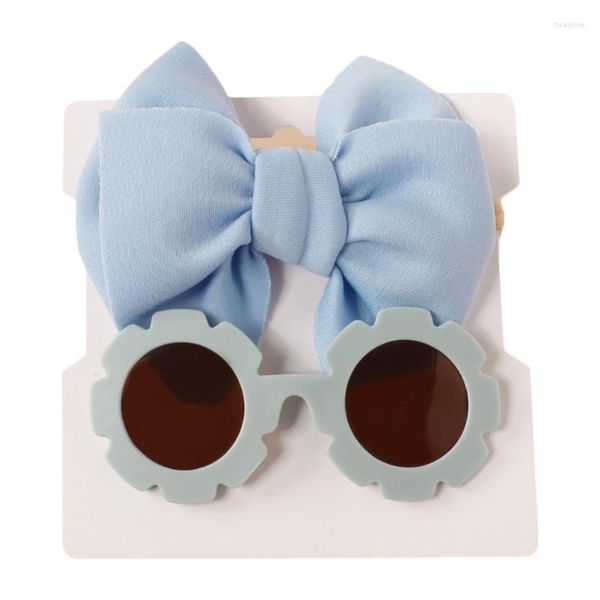 Haarschmuck Baby Mädchen Stirnband und Sonnenbrille Set Schleifen Band rund für Kinder