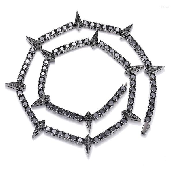 Ketten S925 Sterling Silber Schwarz Moissanit Spiked Tennis Link Kette Halskette Für Frauen Männer Hip Hop Bling Out Rapper Schmuck