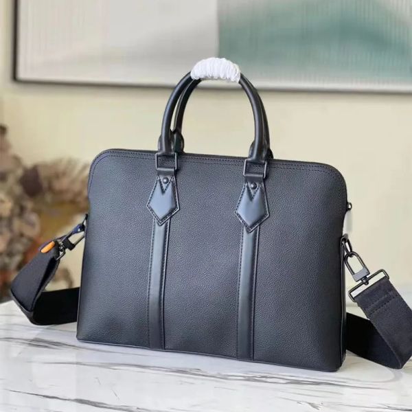 Luxo Brie Bolsa Preto Fcase Homens Business Bag Computador Designer Genuíno Couro Laptop Bolsas Carta Zipper Messenger com Placas de Identificação Totes Multifuncional