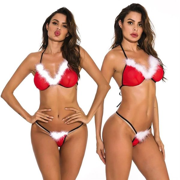 Donne cosplay sexy Set Red Christmas Lingerie Bandage Reggiseno Perizoma Pigiama Underwear2749