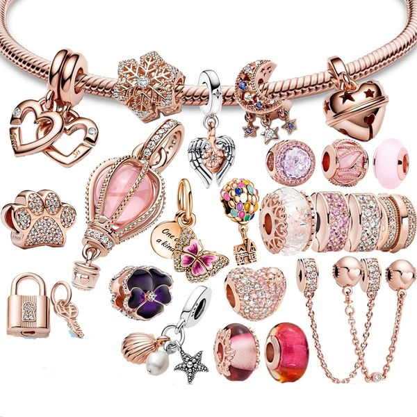 925 Sterling Silber New Rose Gold Paar DIY Armband Anhänger Charm Mode Frauen Charm Perlen geeignet für Armbänder und Armbänder, exklusiv für Damengeschenke