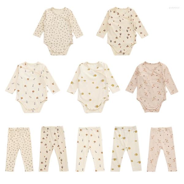 Kleidungssets 0-24 Monate geborenes Baby-Kleidung Herbst-Winter-Langarm-Bodysuit Strampler Top und Hosenanzug Druck Mädchen 2-teiliges Set