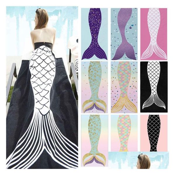 Asciugamano da bagno Mermaid Tail Beach Fashion Rec Asciugamani stampati - Vendita Cartoon Home Mticolor Blanket T9I0048 Drop Delivery Garden El Suppl Dhs4K