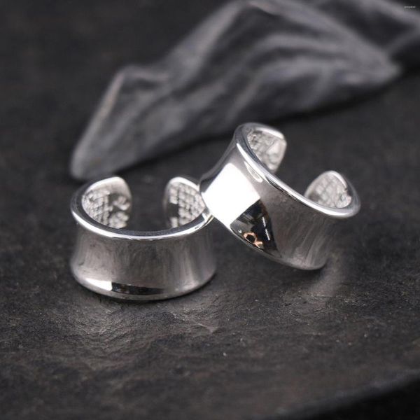 Кластерные кольца чисто глянцевое серебряное кольцо ретро сердца меридиан, широко открытое вогнутое лицо, утолщенное для мужчин и женщин
