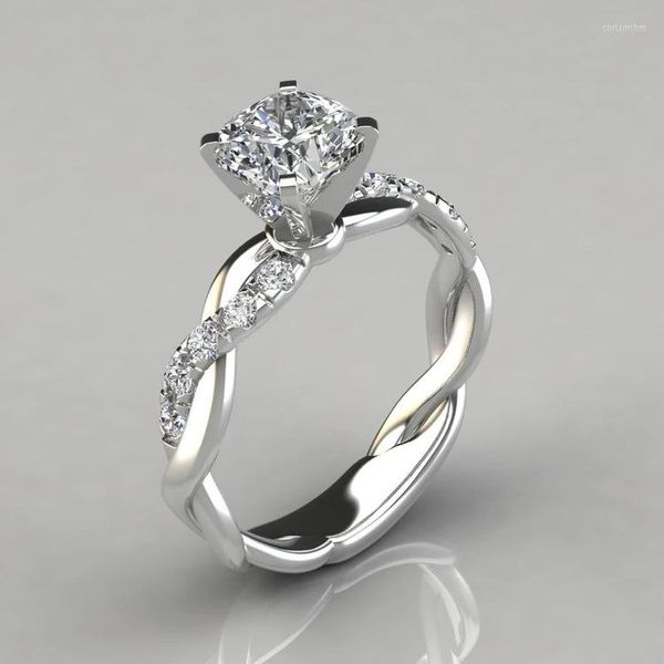 Anelli a grappolo S925 Anello in argento con zircone alla moda con anello di fidanzamento rotondo intrecciato per gioielli regalo di compleanno per fidanzata