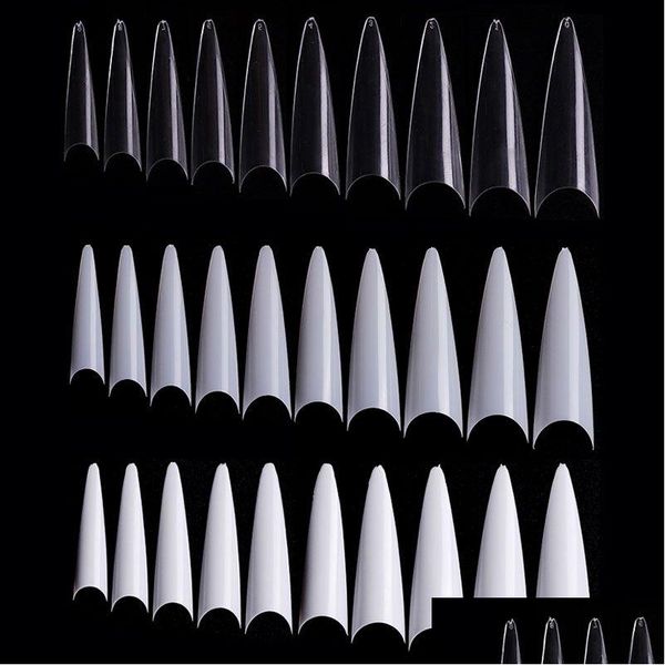 Yanlış Tırnaklar 600pcs/Paket Stiletto Keskin Tırnak Uçları Fransızca Akrilik Net/Doğal Sivri Uç UV Jel Manikür Sanat Aracı Bırakma Teslimat DHU94