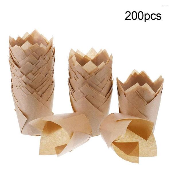 Moldes de cozimento 200 pçs bolo de tulipa copos de papel chama à prova de óleo para pão de alta temperatura bandeja de lanche ferramenta de decoração