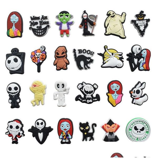 Charms Halloween Horror Pumpkin Sally Jack The Nightmare Before Christmas Accessori per scarpe da cartone animato Decorazione in pvc Fibbia Gomma morbida Dhq8D