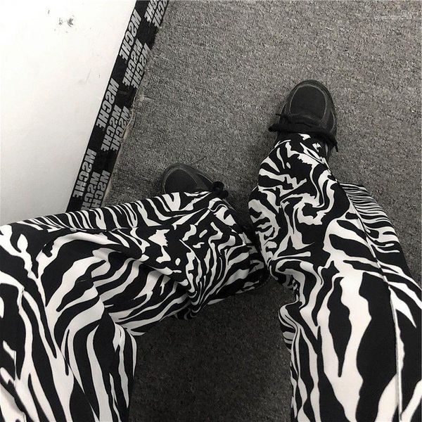 Calça Feminina Listrada Zebra Homens Mulheres 2023 Primavera Outono Streetwear Coreano Fino Rua Principal Casual Reto Calças Largas Pernas Unissex