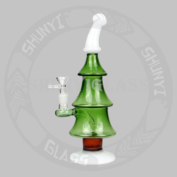 10,5 polegadas X-mas presente Árvore de vidro Bong Dab Rig Smoke Pipe Hookah Tabaco Cachimbos Presentes de Natal Cor Misturada