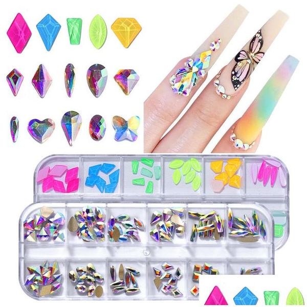 Tırnak Sanat Süslemeleri Irregar Düz Back Diamonds AB Crystal Nails Rhinestones Cam Gem Takı Manikür Araçları Kitleri DIY Aksesuarları Dr Dhpje