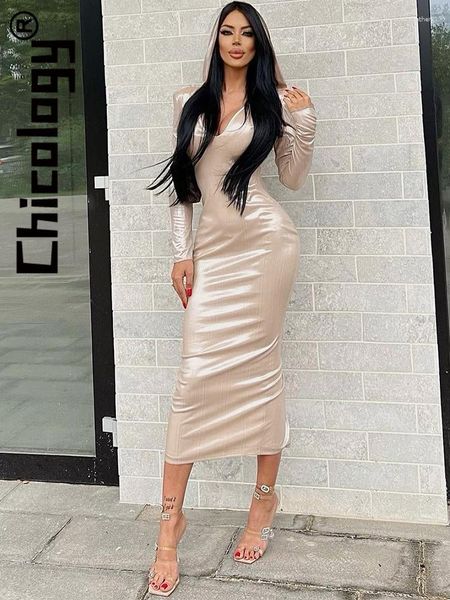 Vestidos Casuais Chicology Sexy Com Capuz Manga Longa Sem Costas Vestido Slim Festa de Verão Nightclub Streetwear Roupas Femininas Para Atacado