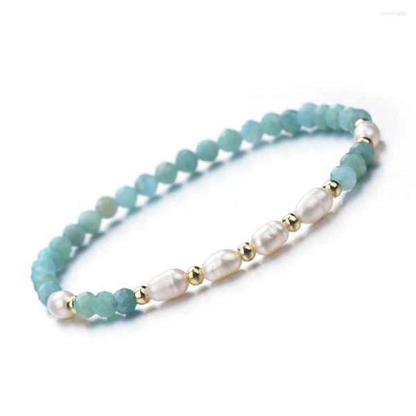 Filo 4-5mm Perla d'acqua dolce e 4mm Apatite sfaccettata Brasile Amazonite Spinello nero Bracciale elastico con perline di pietra naturale