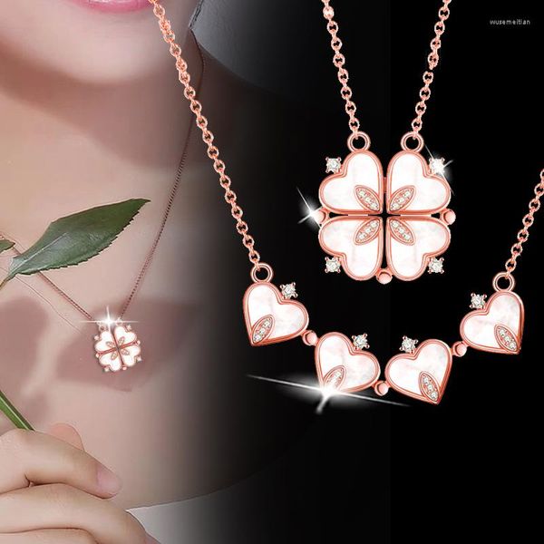 Collane con ciondolo LEEKER Fashion Rose Gold Silver Color 4 Shell Heart Flower Pendenti Collana in acciaio inossidabile per gioielli da donna 2023 823