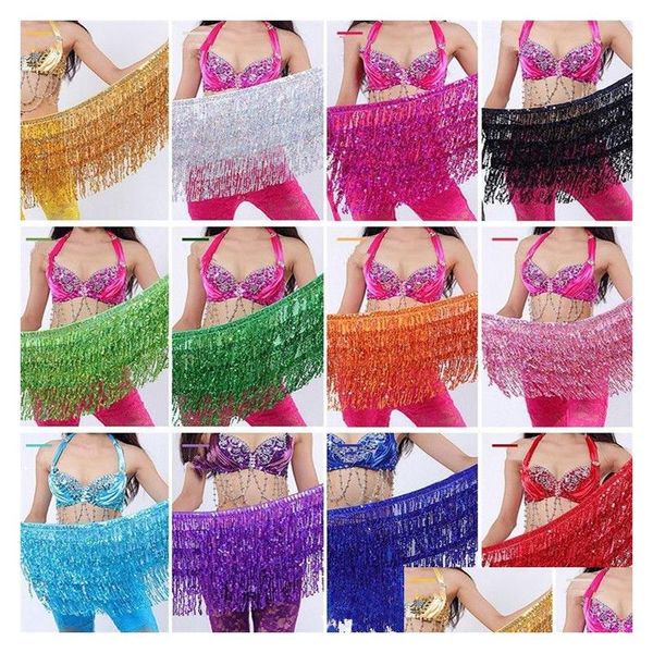 Home Abbigliamento Costume di danza del ventre Shine Nappa Frange Cintura in vita Gonna avvolgente Danza 30 Pz / lotto T2I334 Drop Delivery Garden Wear Dh6Gp