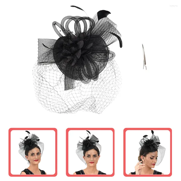 Bandanas, Turban-Stirnband, Gesichtsschleier, Damen-Stirnbänder, schwarzer Hut, Netz-Fascinator, Braut-Kopfbedeckung, Haarspange