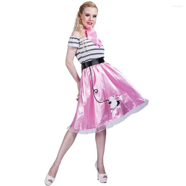 Vestidos casuais anos 50 retrô rosa poodle saia vestido fantasia meninas mulheres halloween cosplay carnaval festa grupo família fantasia