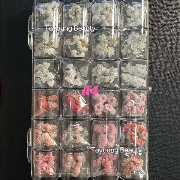 Pegatinas Calcomanías 100 UNIDS Por Caja Joyas de Perlas de Uñas Hechas A Mano Kawaii Nail Art Charms Personalizar Pegatinas de Decoración 3D Acrílico Flores 230706