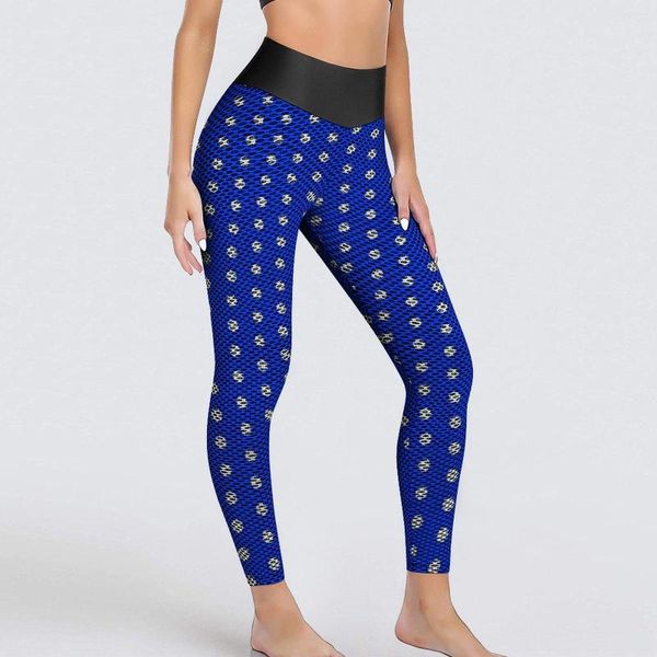 Pantaloni attivi Leggings a pois bianchi blu Modello vintage Vita alta Yoga Leggins elastici divertenti Calzamaglia sportiva da allenamento da donna