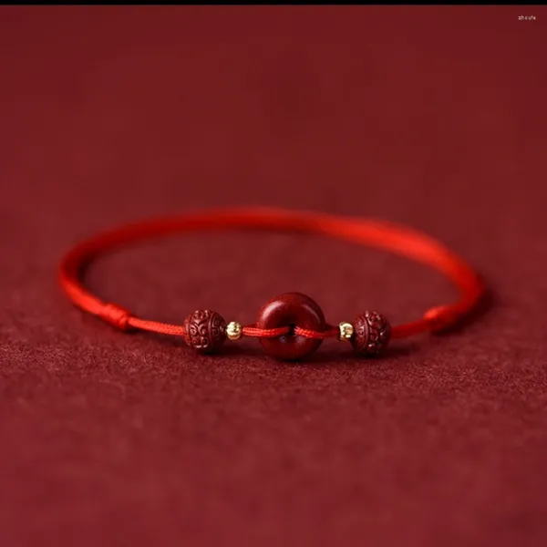 Braccialetti con ciondoli Etnico Minerale grezzo naturale Cinnabar Sliver Bead Braccialetto fortunato Cavigliera Intreccio da donna Fatto a mano Vintage Corda Catena Gioielli